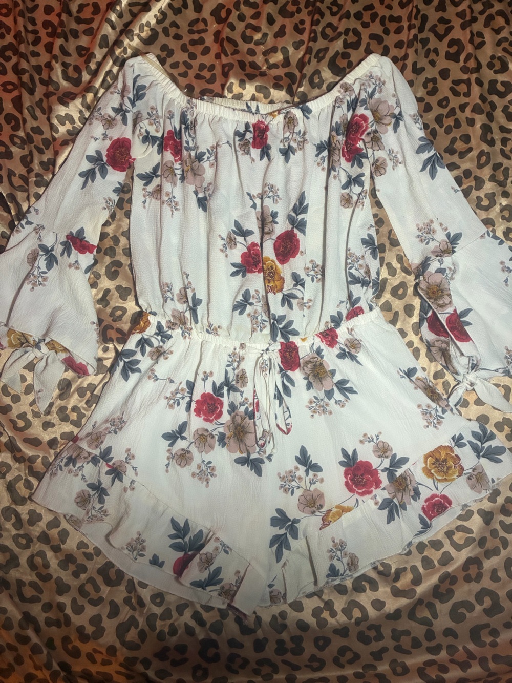 ⭒ floral off the shoulder romper